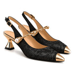 Cayetana: zapatos destalonados con perla, color negro, vista del par