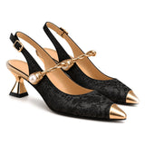Cayetana: zapatos destalonados con perla, color negro, vista del par
