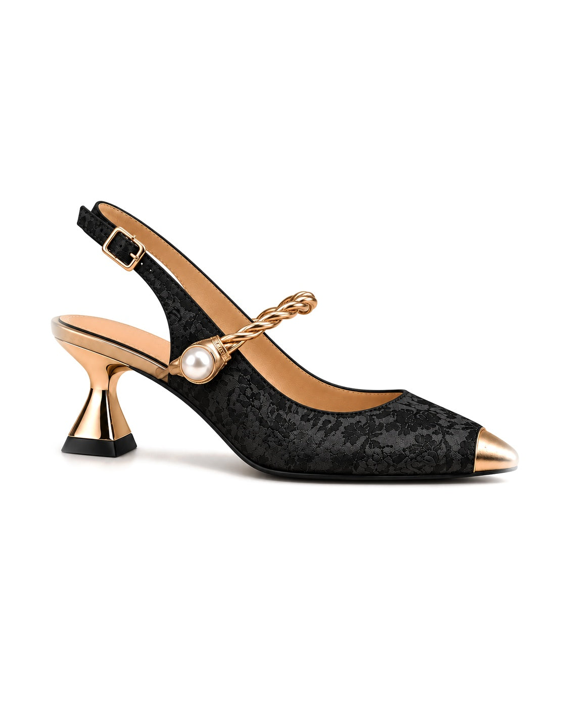 Cayetana: zapatos destalonados con perla, color negro, vista lateral