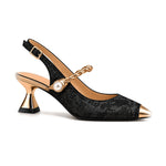 Cayetana: zapatos destalonados con perla, color negro, vista lateral