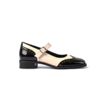 Gema: mary jane bicolor de charol, color negro, vista lateral