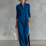 Vestido Maxi de Sudadera con Cuello de Botón