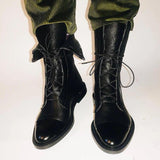 Gabriela - Botas De Cuero Sintético Negro De Alta Calidad
