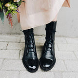 Gabriela - Botas De Cuero Sintético Negro De Alta Calidad