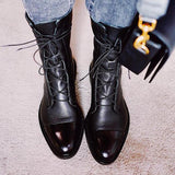 Gabriela - Botas De Cuero Sintético Negro De Alta Calidad