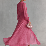 Vestido de Chiffon Rosa con Escote en V