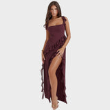 Amira - Vestido largo ciruela oscuro