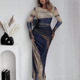 Natalia | Vestido Maxi Bodycon de Manga Larga Impreso y Cómodo