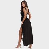 Amira - Vestido largo ciruela oscuro
