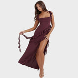Amira - Vestido largo ciruela oscuro