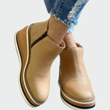 Celia - Elegantes Botines Camel De Cuero Con Plataforma