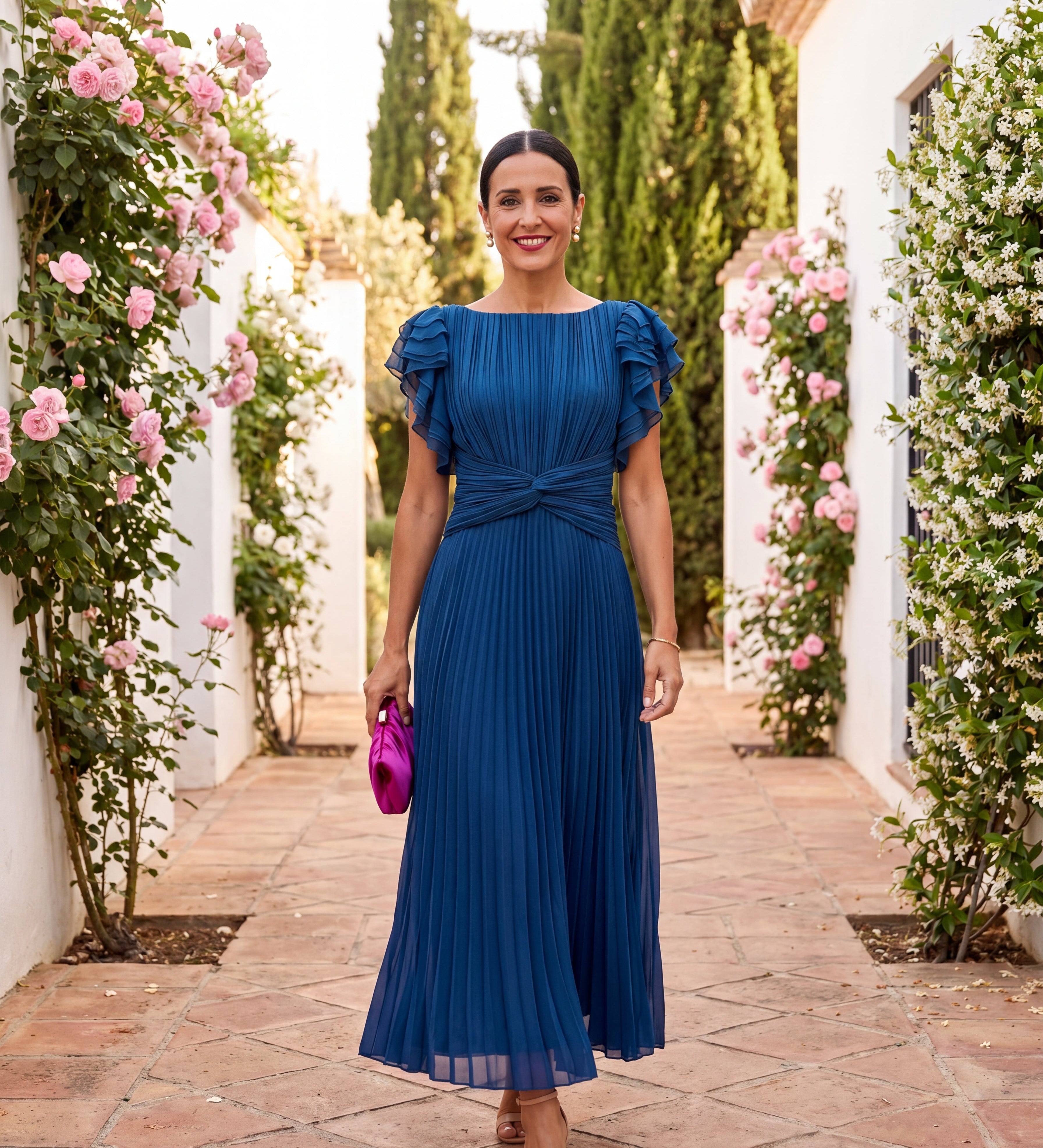 Iria | Vestido Maxi Plisado con Cintura Anudada