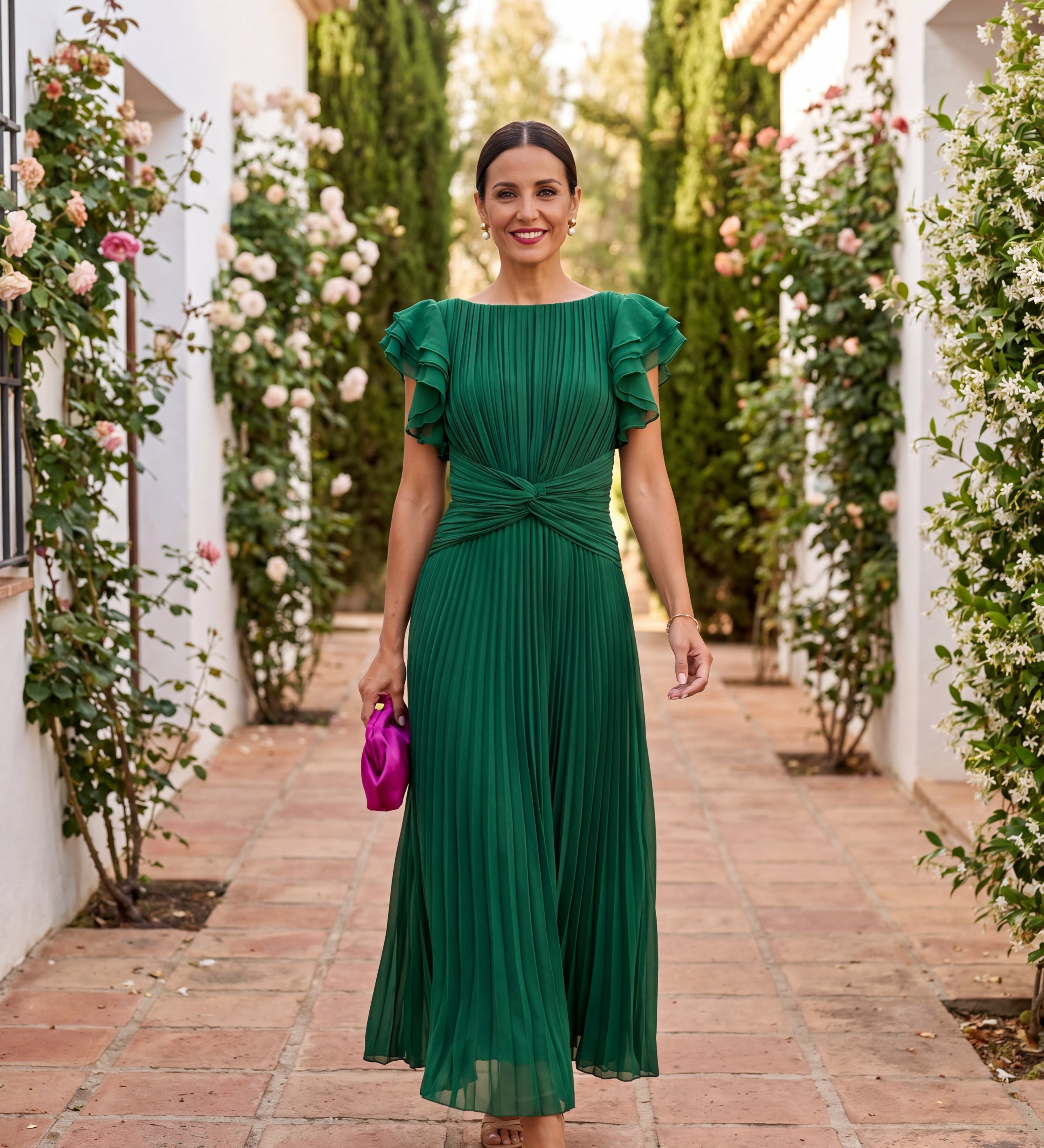 Iria | Vestido Maxi Plisado con Cintura Anudada