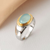 Anillo Retro con Piedra de Luna Verde