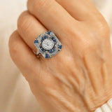 Anillo Retro en Plata con Zircón Azul