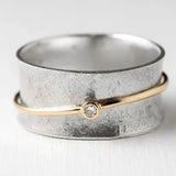 Anillo Retro en Plata con Circonio y Filigrana Dorada