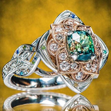 Anillo de plata retro con flor brillante