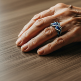 Anillo retro de plata y oro "Océano Ondulado"