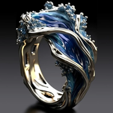 Anillo retro de plata y oro "Océano Ondulado"