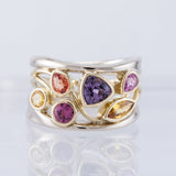 Anillo retro en oro y plata con zirconia multicolor