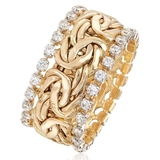 Anillo trenzado retro de oro con circonitas