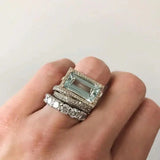 Conjunto de anillos retro de plata con piedra de vidrio turquesa