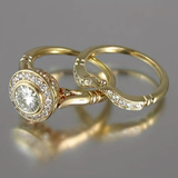 Conjunto de anillos retro en oro con zirconio