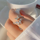 Anillo Ajustable Mariposa Brillante en Plata