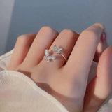 Anillo Ajustable Mariposa Brillante en Plata