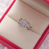 Anillo Ajustable con Piedra Azul y Circonio en Plata de Primera Calidad