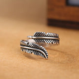 Anillo retro ajustable de plata con hoja