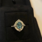 Anillo retro ajustable en plata blanca con amazonita