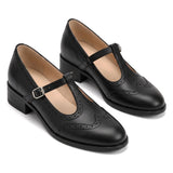 Susana: zapatos tira en t brogue, color negro, vista del par