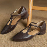 Greta – Zapatos de piel con tira en T y detalle trenzado