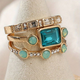 Colección de anillos retro con cristales azules