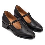 Virginia: zapatos tira en t vintage, color negro, vista del par