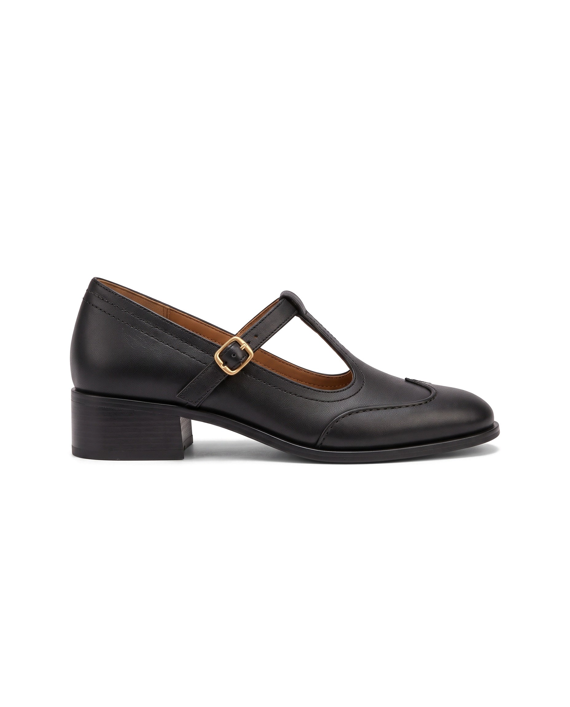 Virginia: zapatos tira en t vintage, color negro, vista lateral
