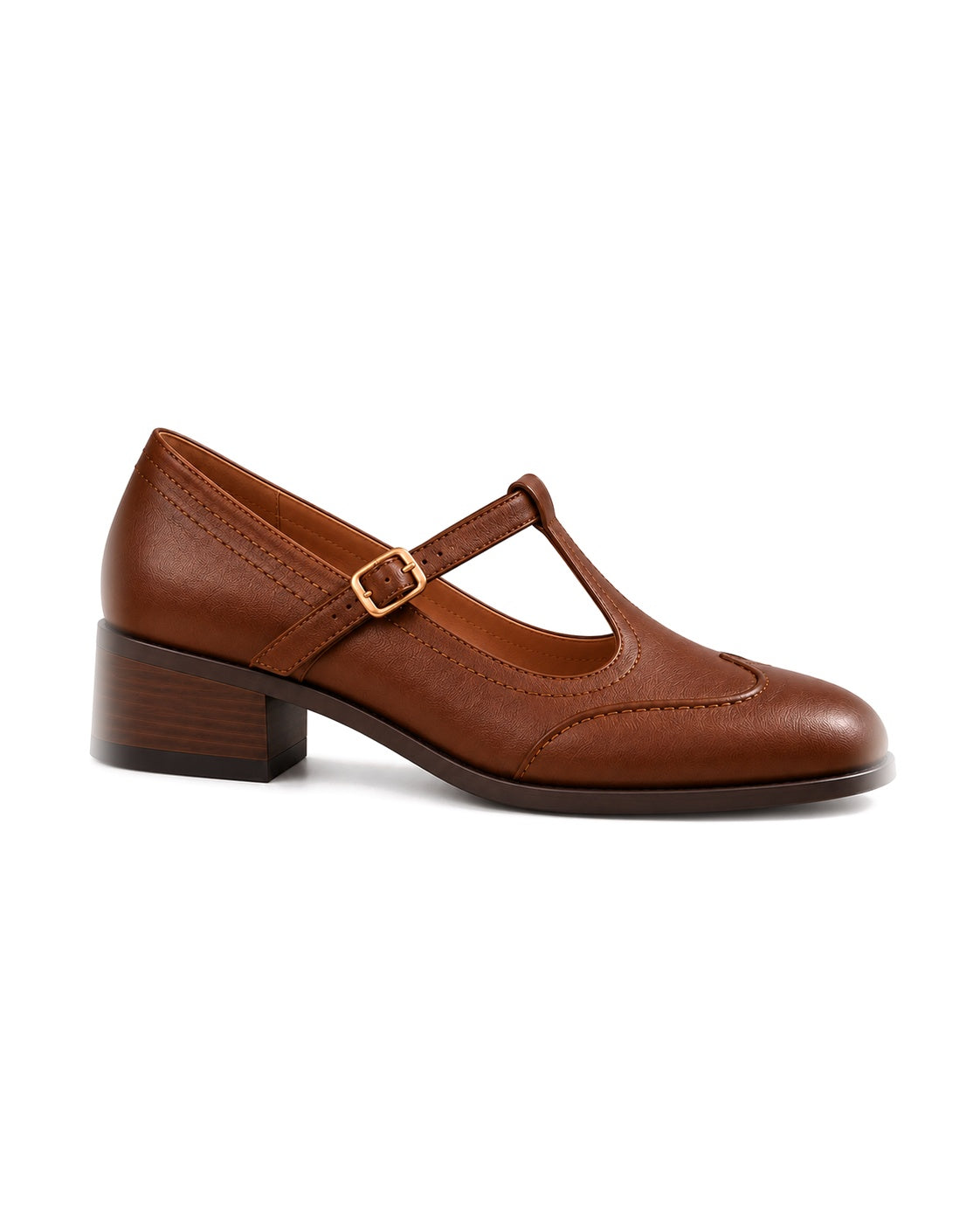 Virginia: zapatos tira en t vintage, color marrón, vista lateral