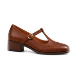 Virginia: zapatos tira en t vintage, color marrón, vista lateral