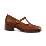 Virginia: zapatos tira en t vintage, color marrón, vista lateral