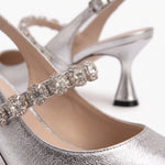 Zaida: salones con tira de cristales, color plateado, detalle