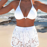 Martina - Elegante conjunto de bikini de encaje en un solo color