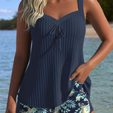 Marina - Tankini a Rayas con Pantalones Cortos de Playa de Dos Piezas