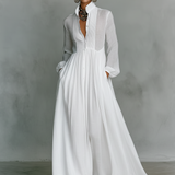 Vestido Maxi de Lino Patchwork con Cuello Alto