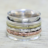 anillo vintage en oro y plata con rueda