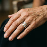 anillo vintage en oro rosa y plata con circonitas