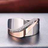 anillo vintage en oro rosa y plata con circonitas