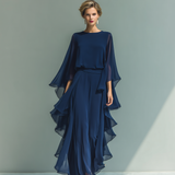 Conjunto de Chifón Azul Marino con Volantes