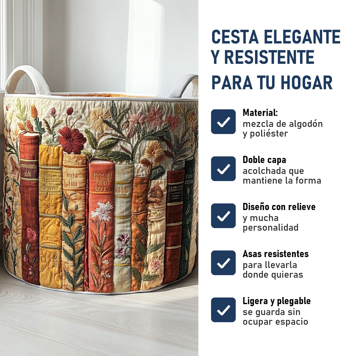 Jardín Literario: cesta elegante y resistente, características