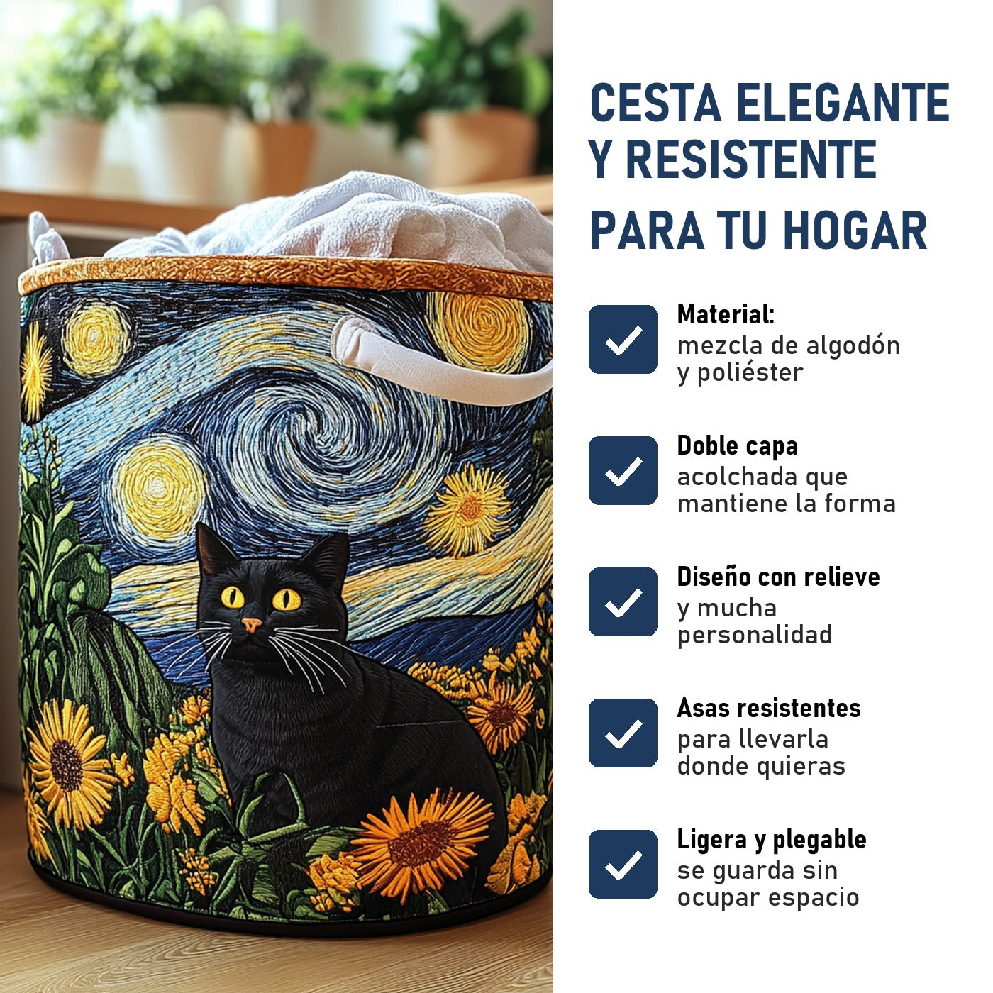 Gato Astuto: cesta elegante y resistente, características